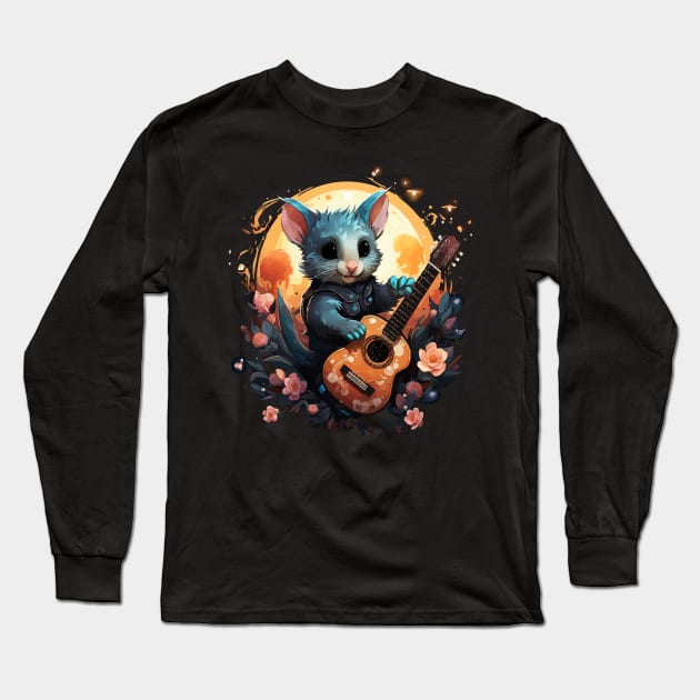 Sugar Glider Playing Guitar Long Sleeve T-Shirt by JH Mart